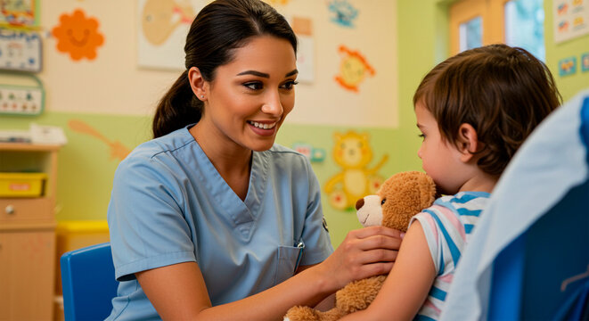 Pediatric nurse caring for a child